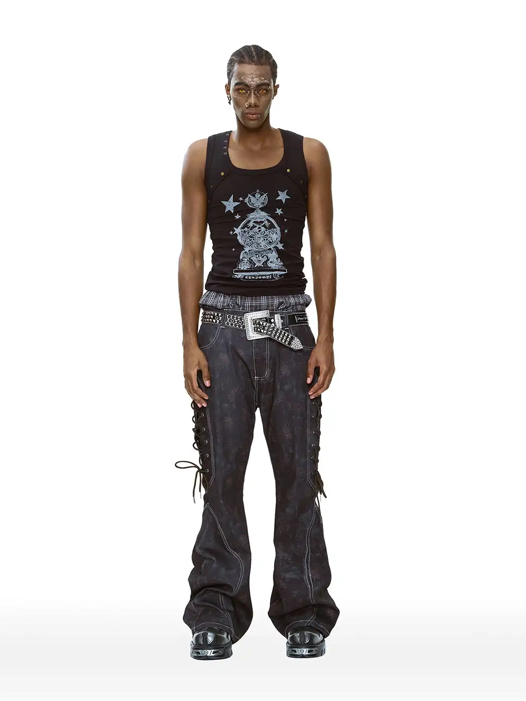 CYCYCY | Mottled Black Leopard Print Drawstring Adjustable Jeans