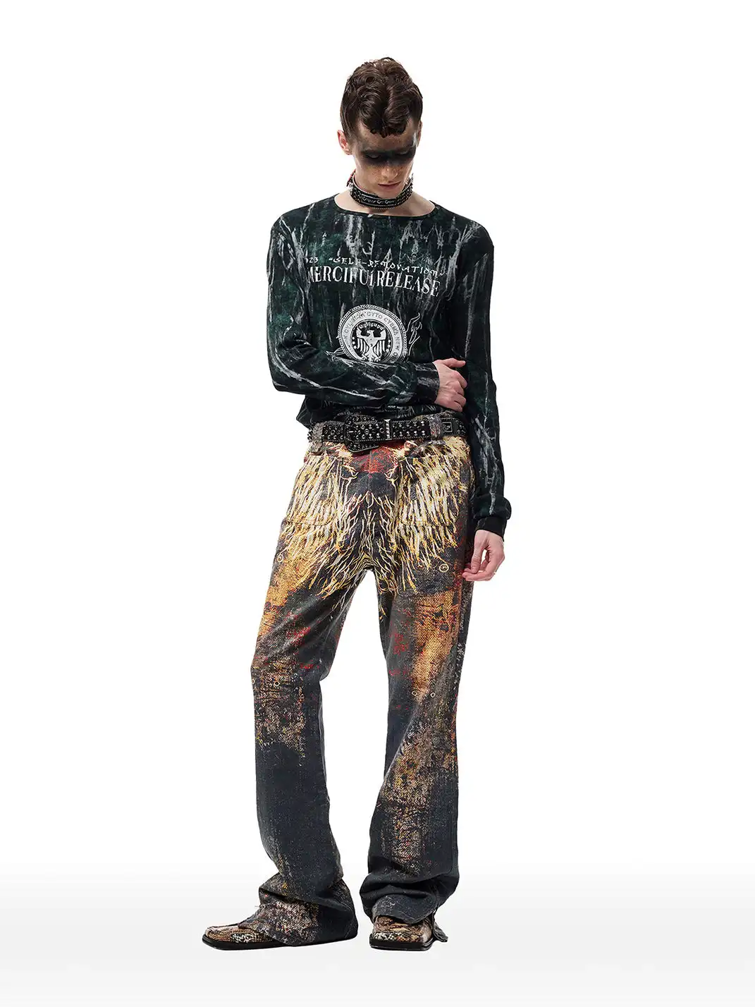 CYCYCY | Feather Print Flared Jeans
