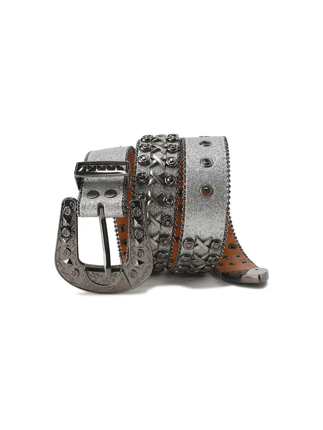 CYCYCY | Retro Gray X-Buckle Studded Belt