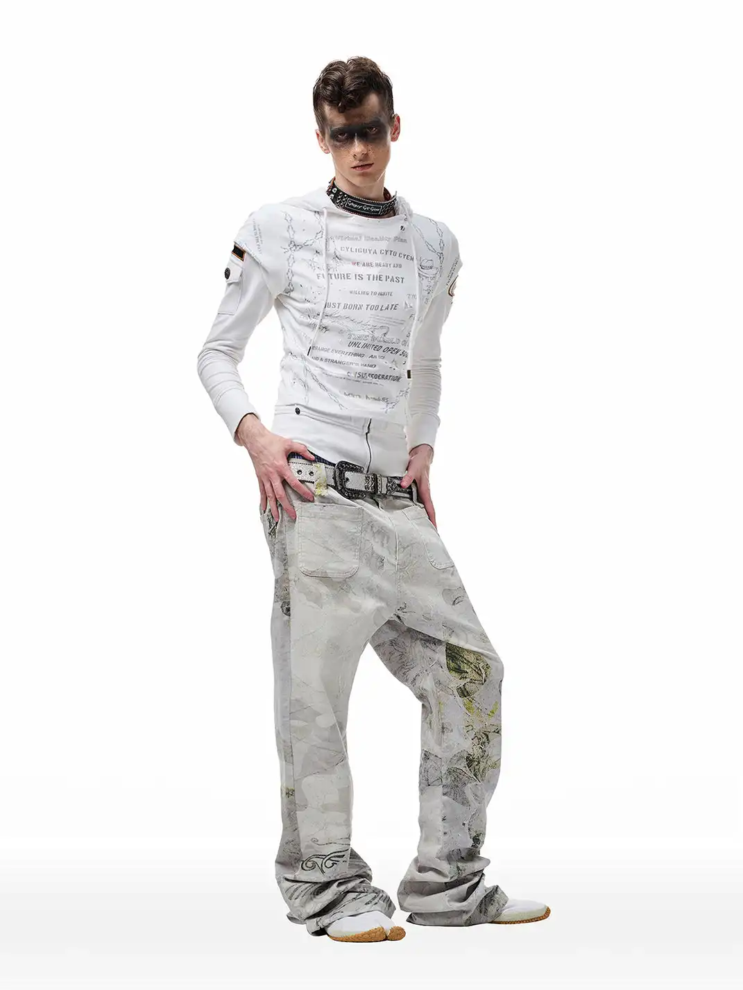 CYCYCY | Retro Gray X-Buckle Studded Belt