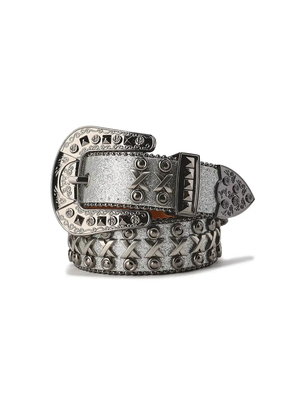 CYCYCY | Retro Gray X-Buckle Studded Belt