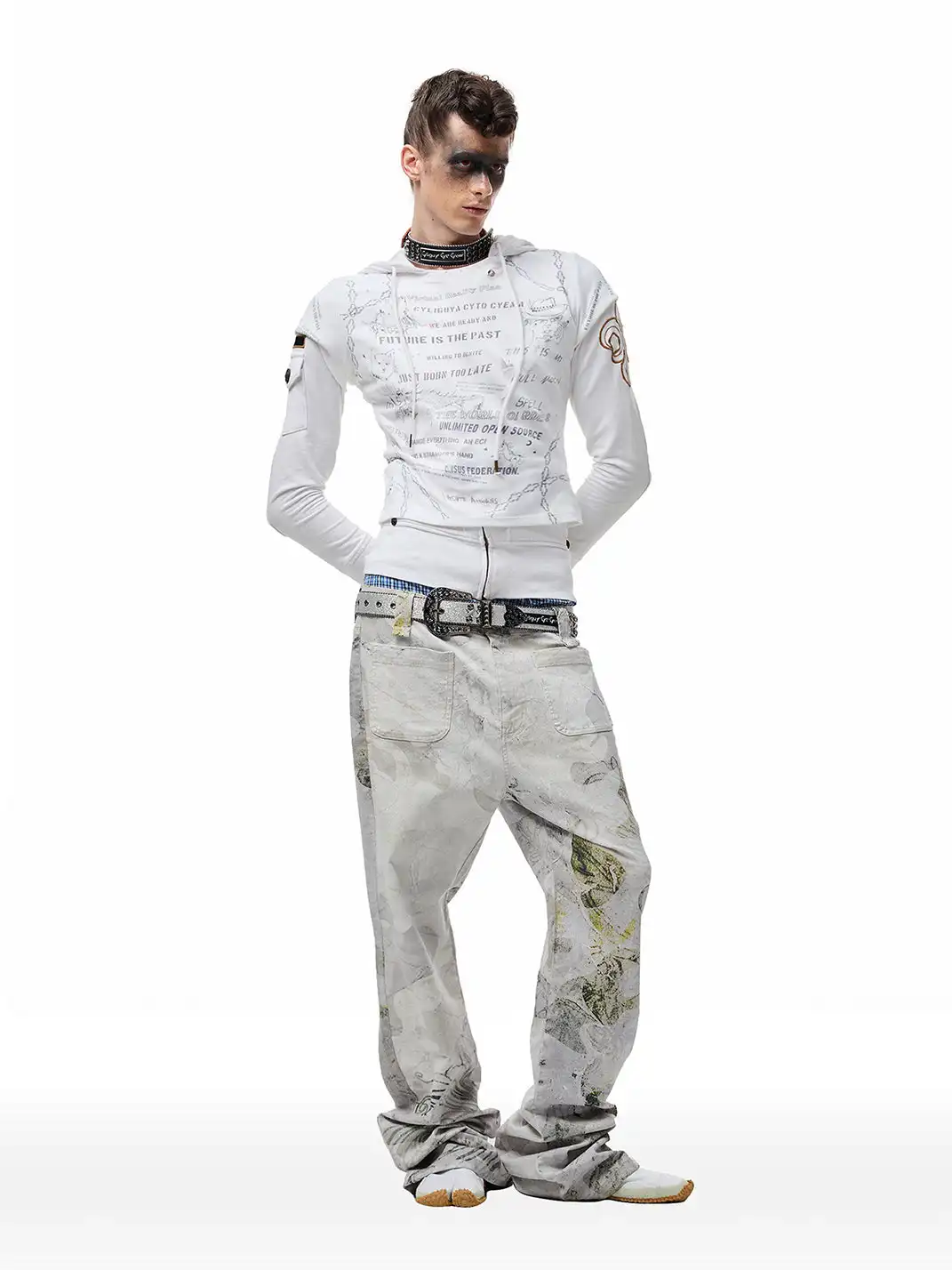 CYCYCY | Retro Gray X-Buckle Studded Belt