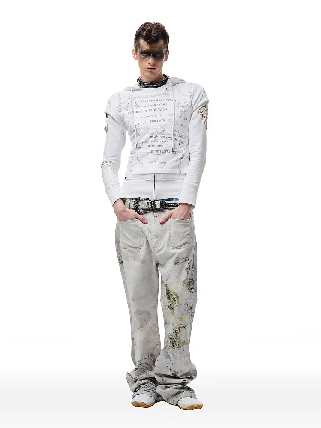 CYCYCY | Retro Gray X-Buckle Studded Belt