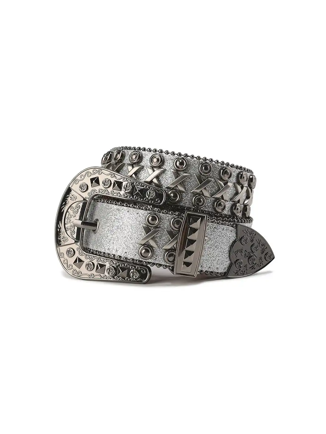 CYCYCY | Retro Gray X-Buckle Studded Belt