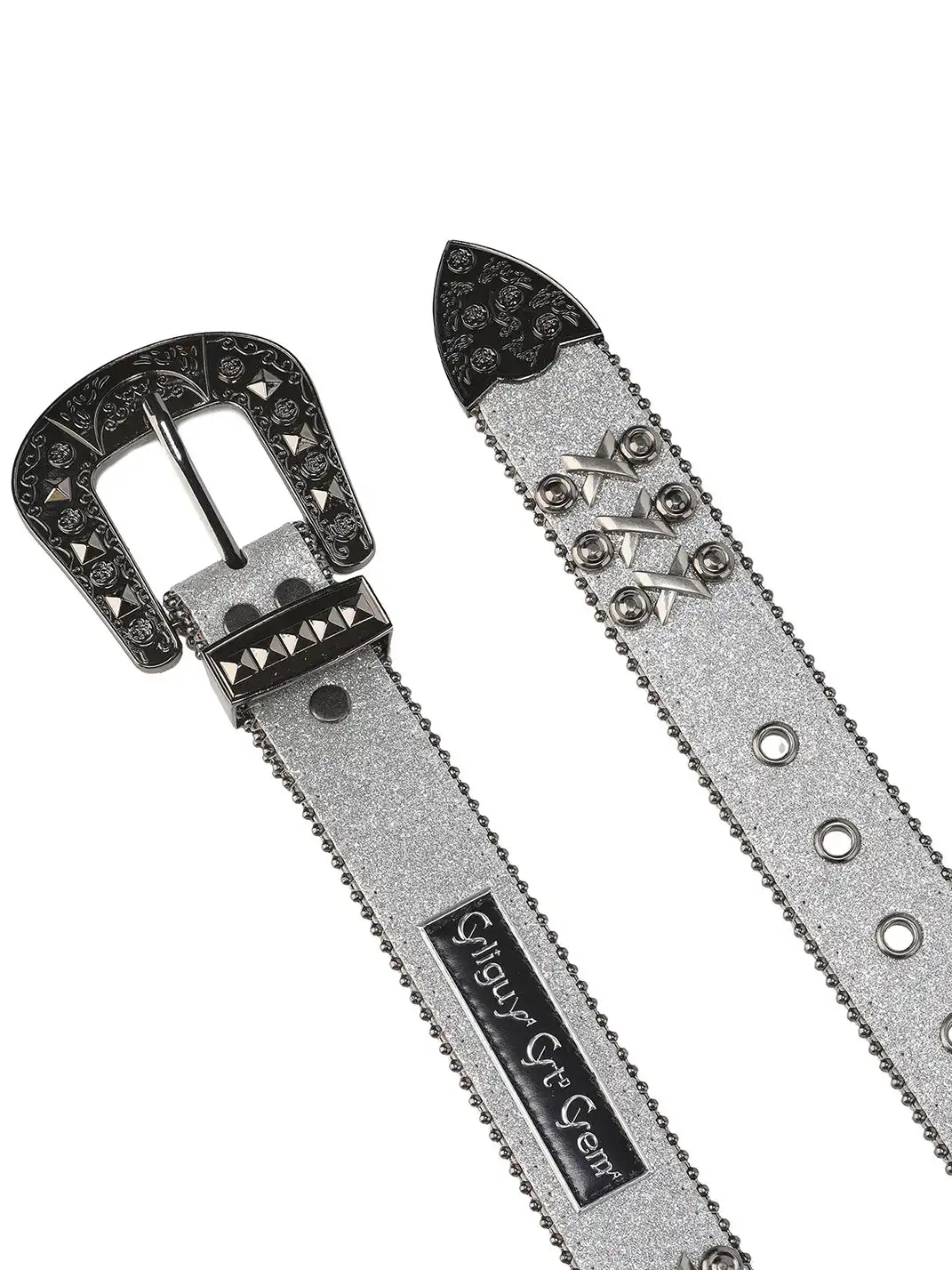 CYCYCY | Retro Gray X-Buckle Studded Belt