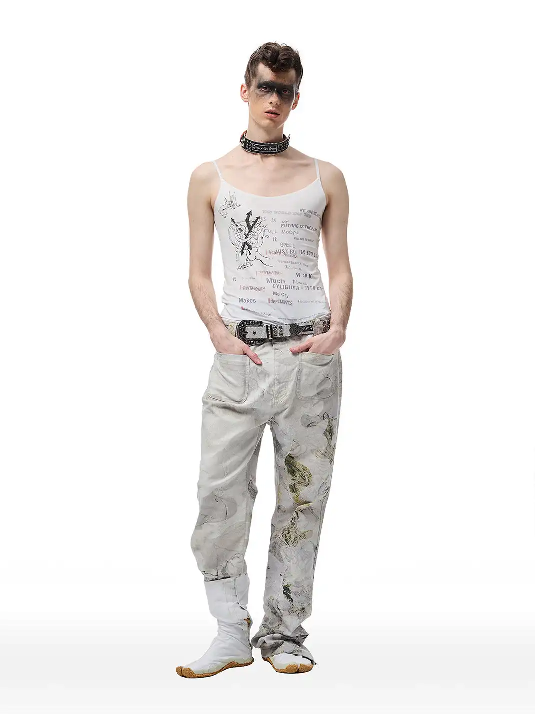 CYCYCY | Retro Gray X-Buckle Studded Belt