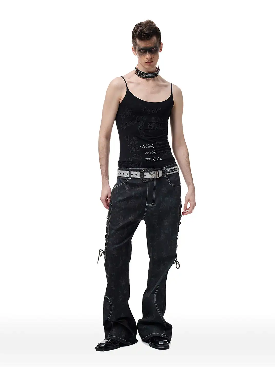 CYCYCY | Gray Slanted Buckle Rivet Belt