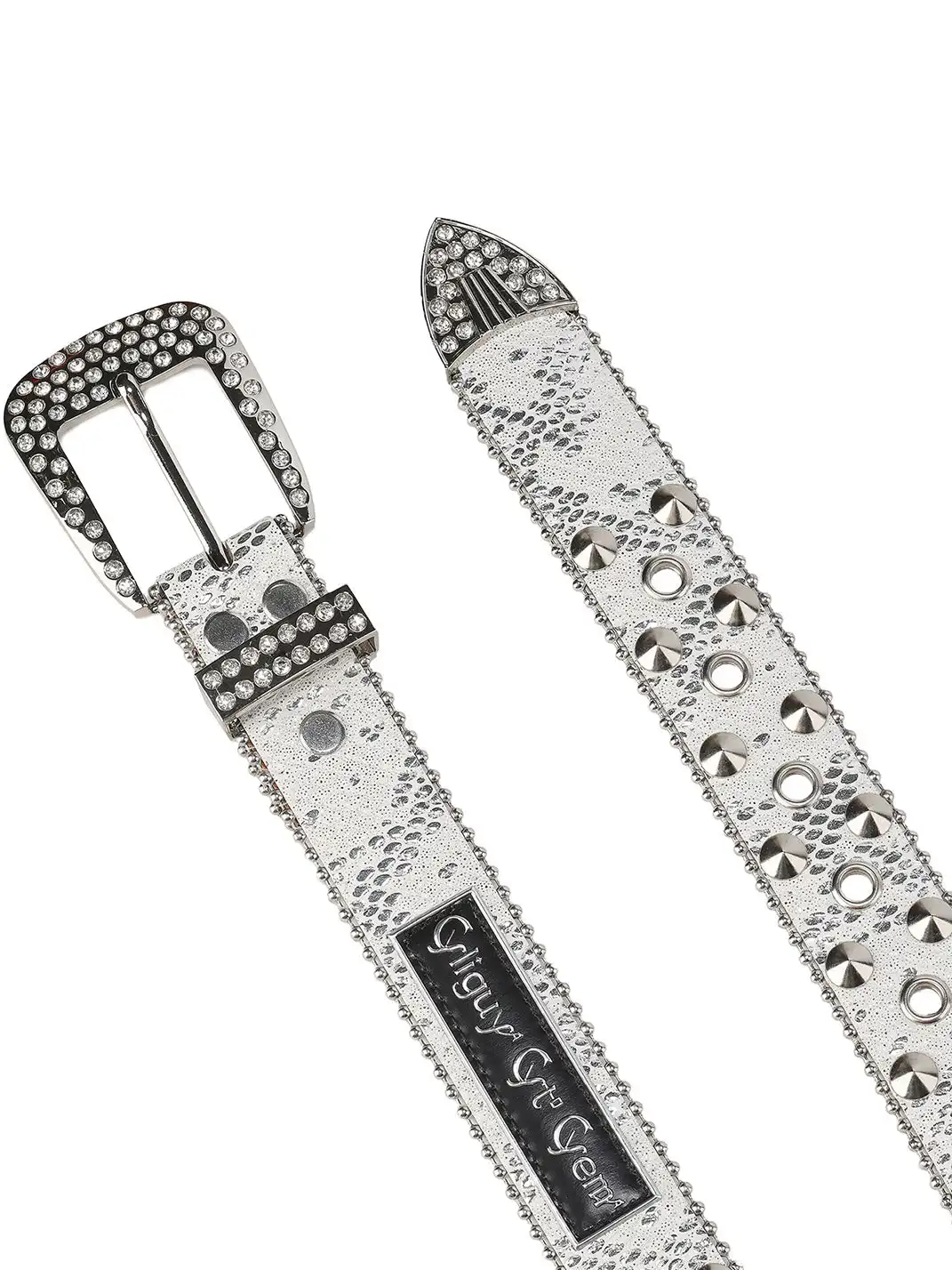 CYCYCY | Double Buckle Python Pattern White Diamond Rivet Belt