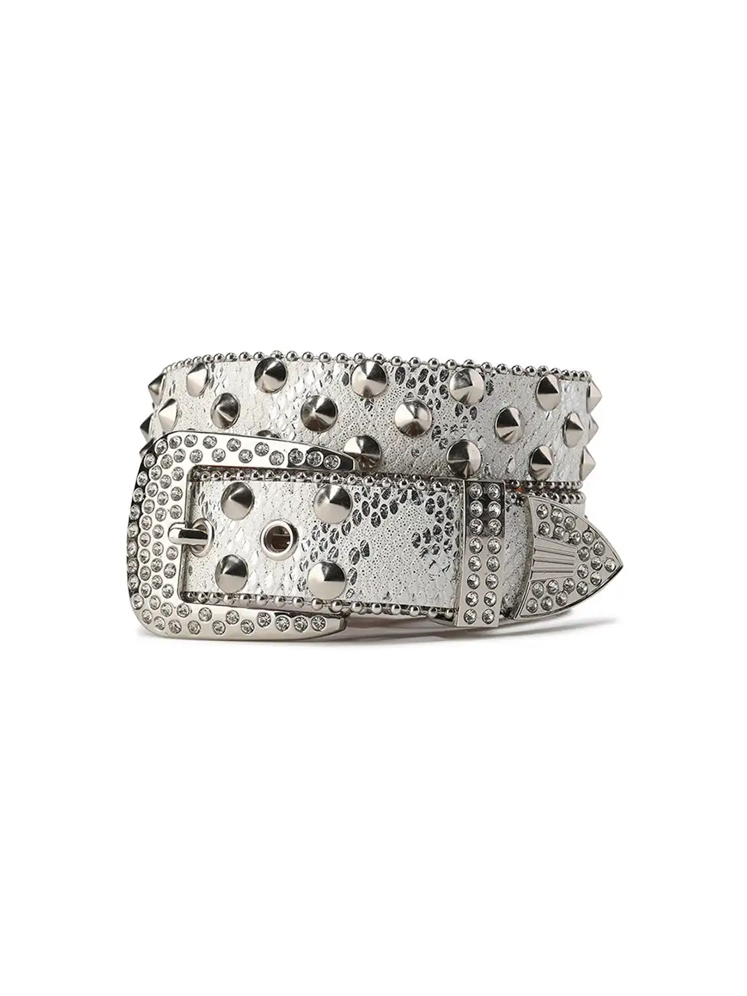 CYCYCY | Double Buckle Python Pattern White Diamond Rivet Belt
