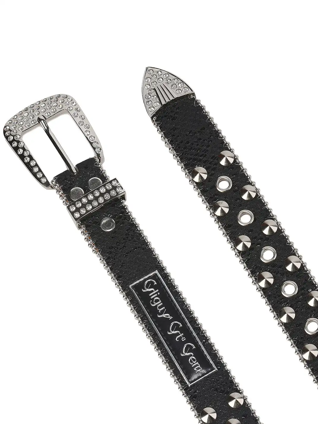 CYCYCY | Double Buckle Python Pattern Black Diamond Rivet Belt