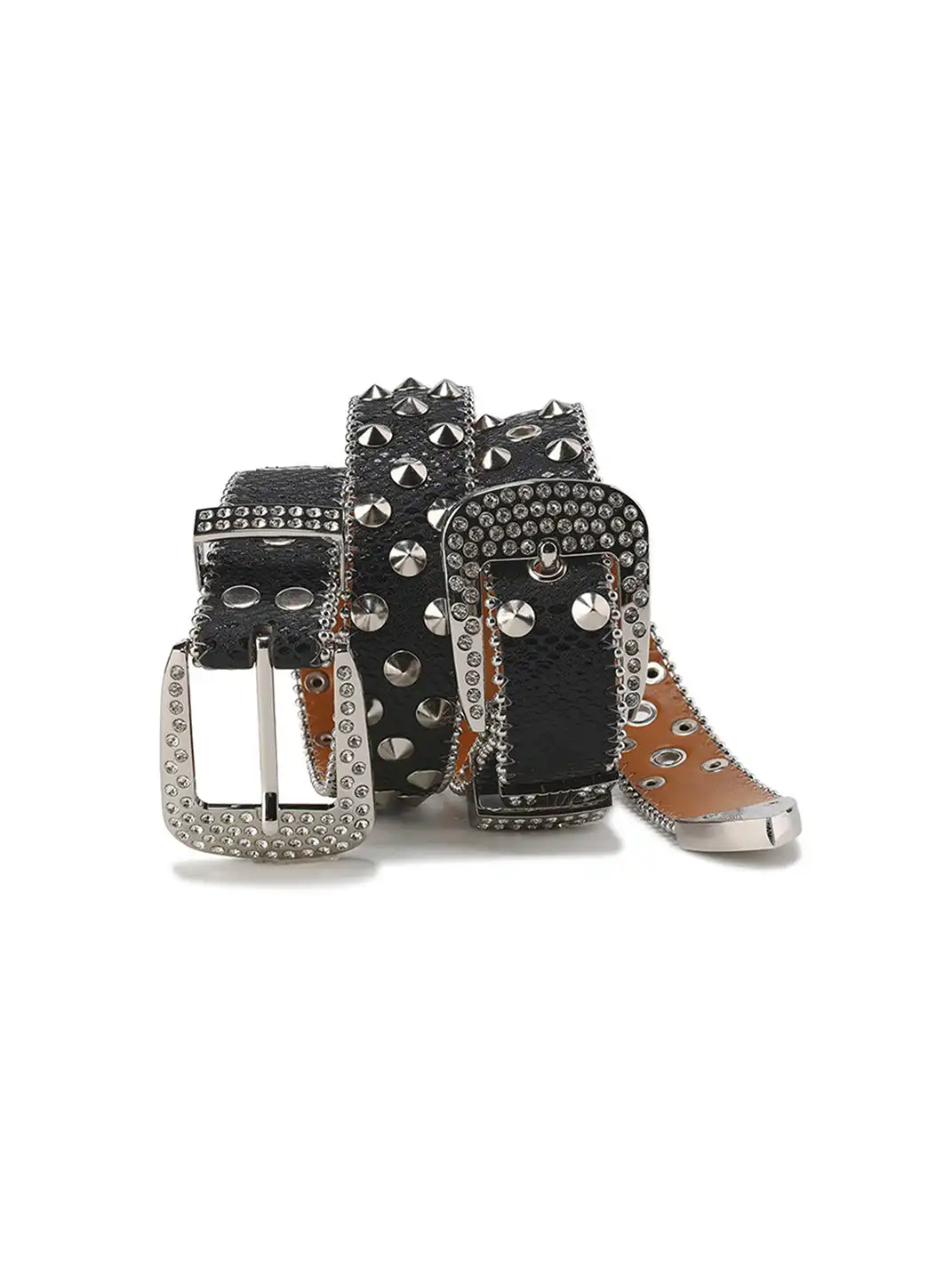 CYCYCY | Double Buckle Python Pattern Black Diamond Rivet Belt