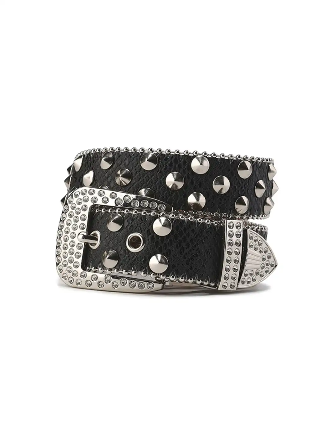 CYCYCY | Double Buckle Python Pattern Black Diamond Rivet Belt