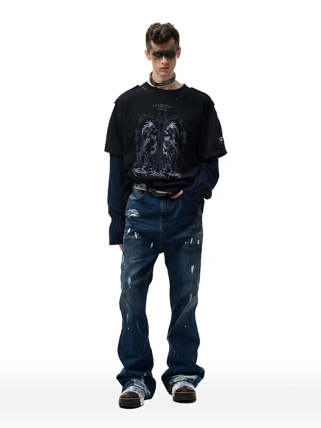 CYCYCY | Dirty Ripped Jeans With Ink Splatter