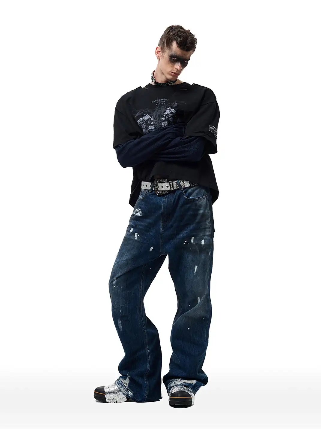 CYCYCY | Dirty Ripped Jeans With Ink Splatter