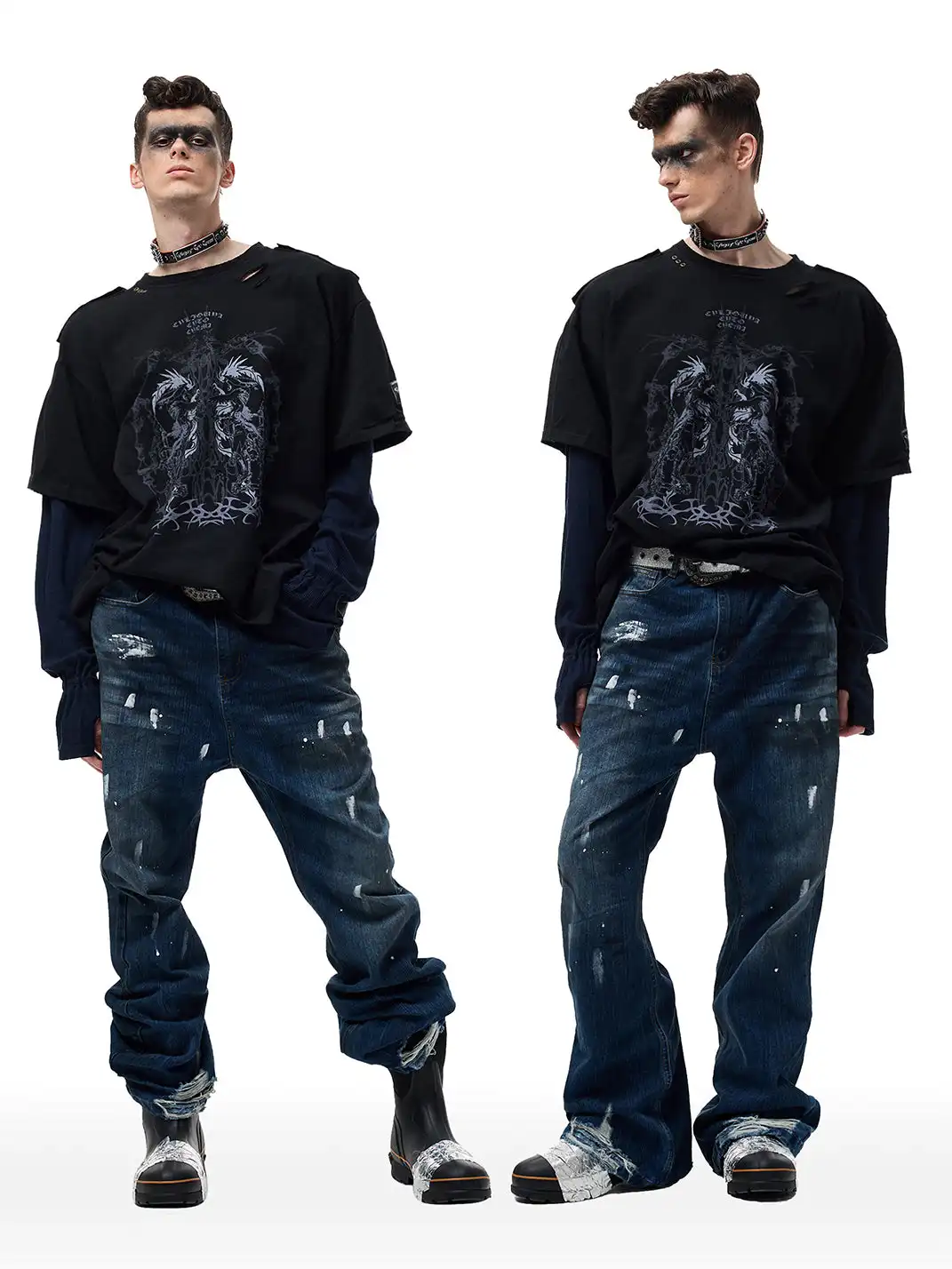 CYCYCY | Dirty Ripped Jeans With Ink Splatter