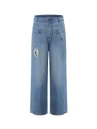 CYCYCY | Distressed Double-Waisted Deconstructed Patchwork Jeans