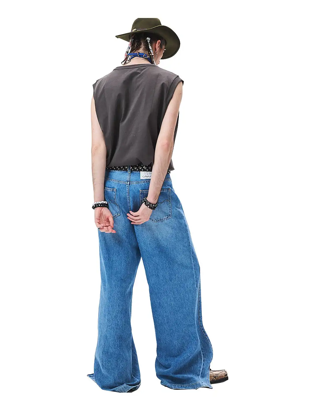 CYCYCY | Distressed Double-Waisted Deconstructed Patchwork Jeans