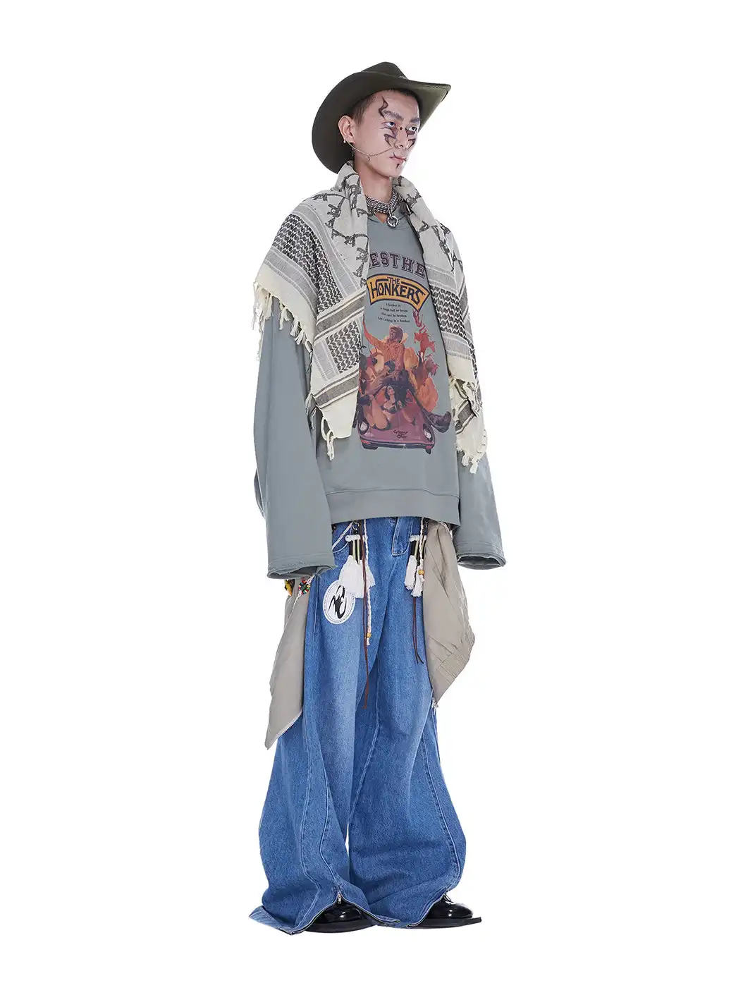 CYCYCY | Distressed Double-Waisted Deconstructed Patchwork Jeans