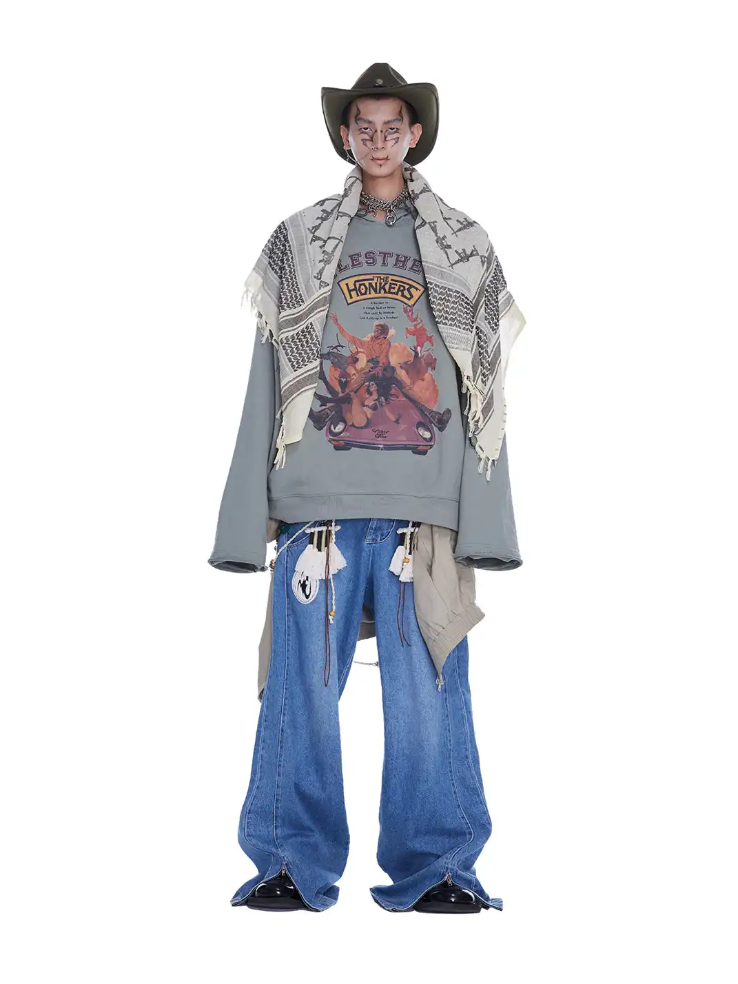 CYCYCY | Distressed Double-Waisted Deconstructed Patchwork Jeans