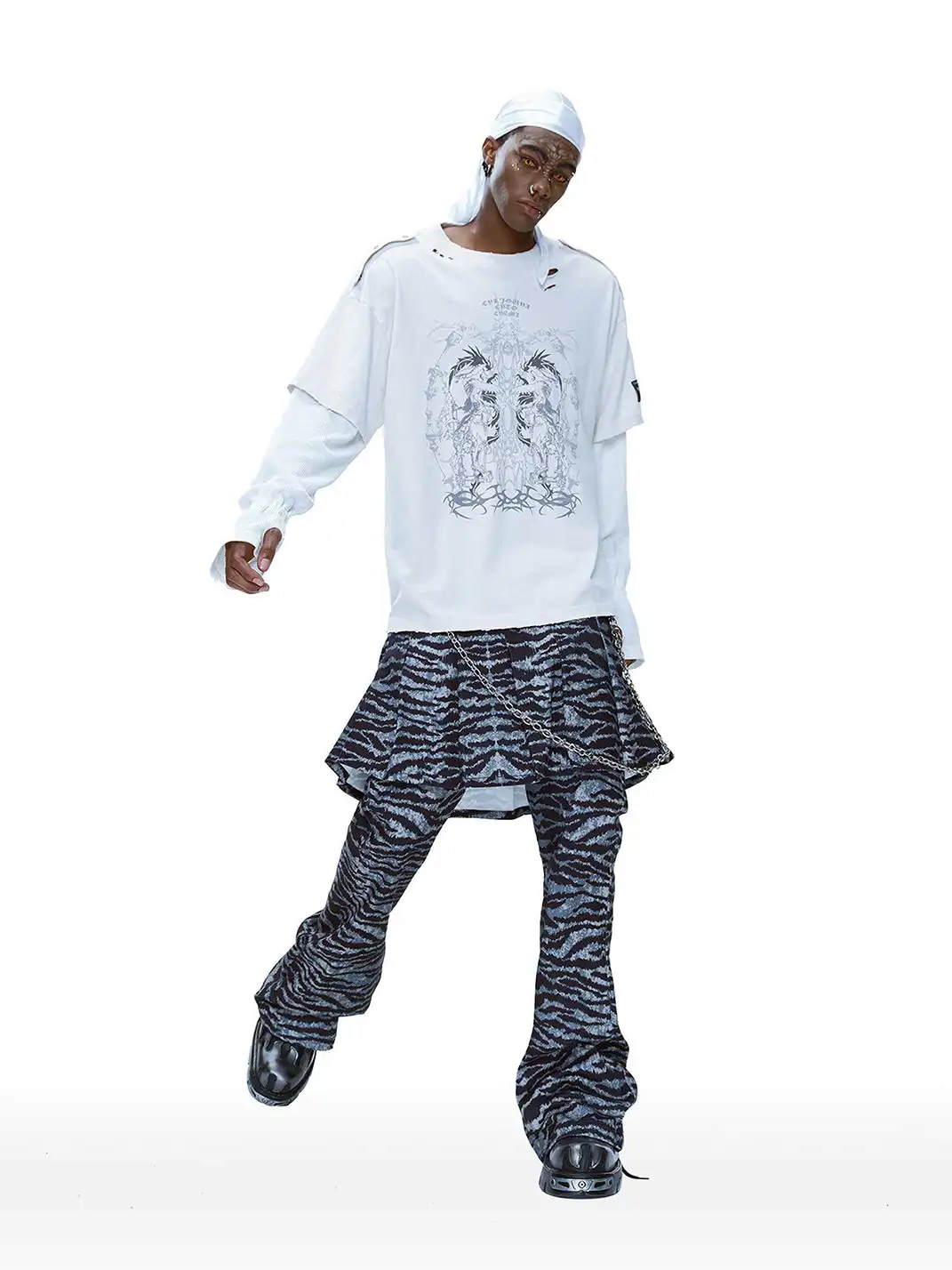 CYCYCY | Punk Tiger Print Two-Piece Detachable Flared Skirt Pants