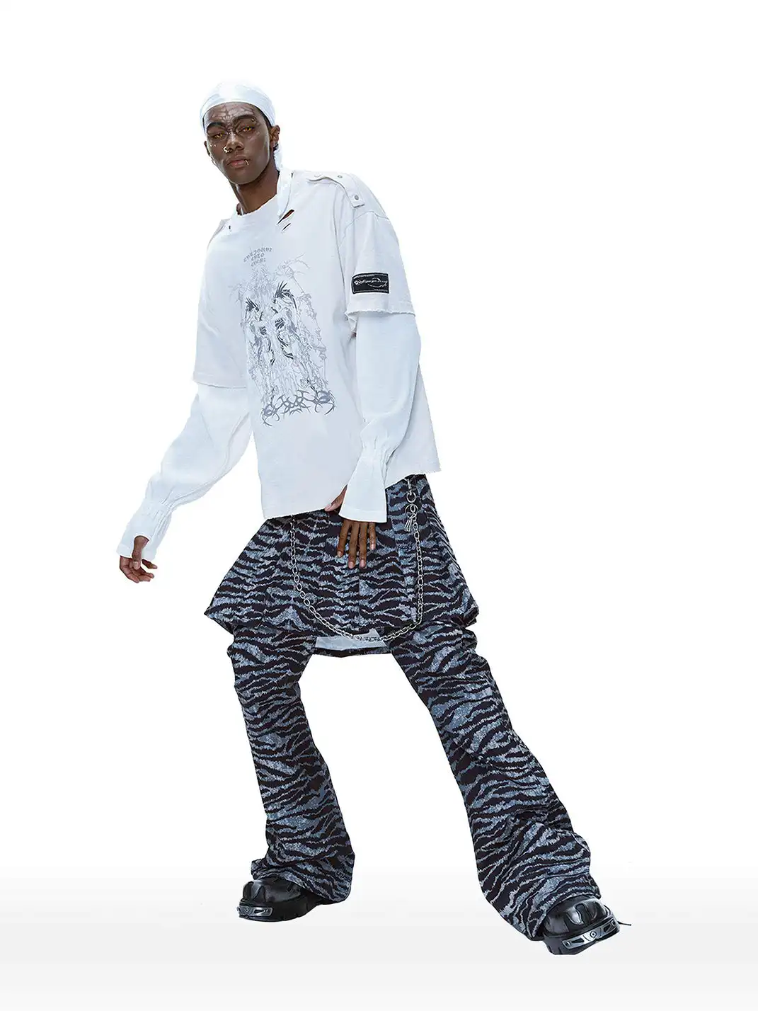 CYCYCY | Punk Tiger Print Two-Piece Detachable Flared Skirt Pants