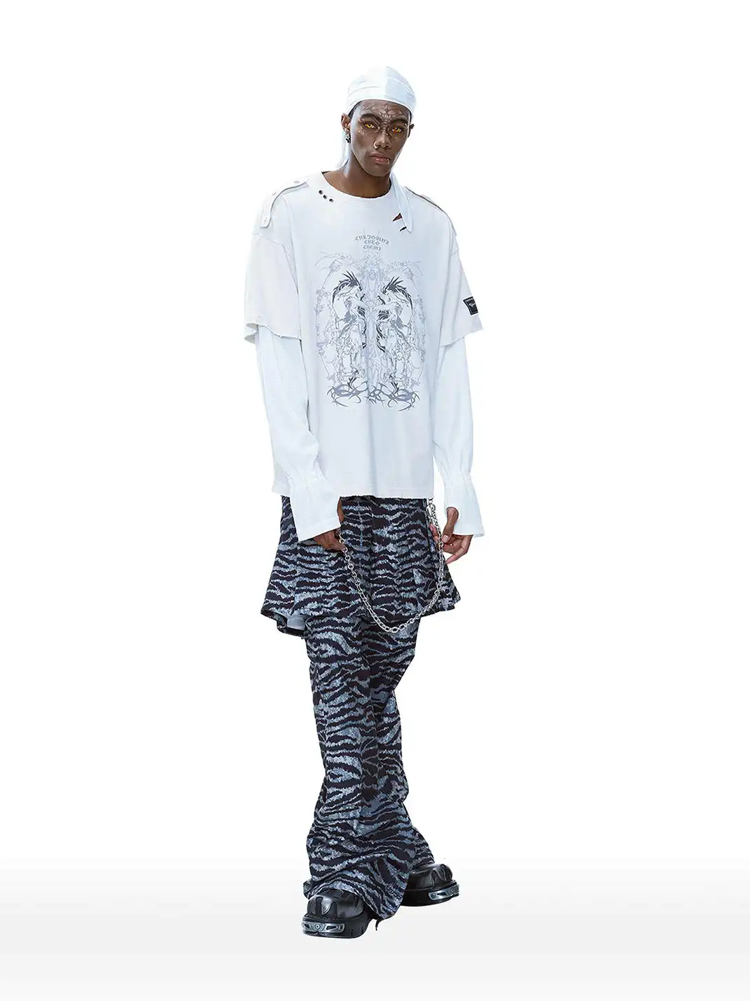 CYCYCY | Punk Tiger Print Two-Piece Detachable Flared Skirt Pants