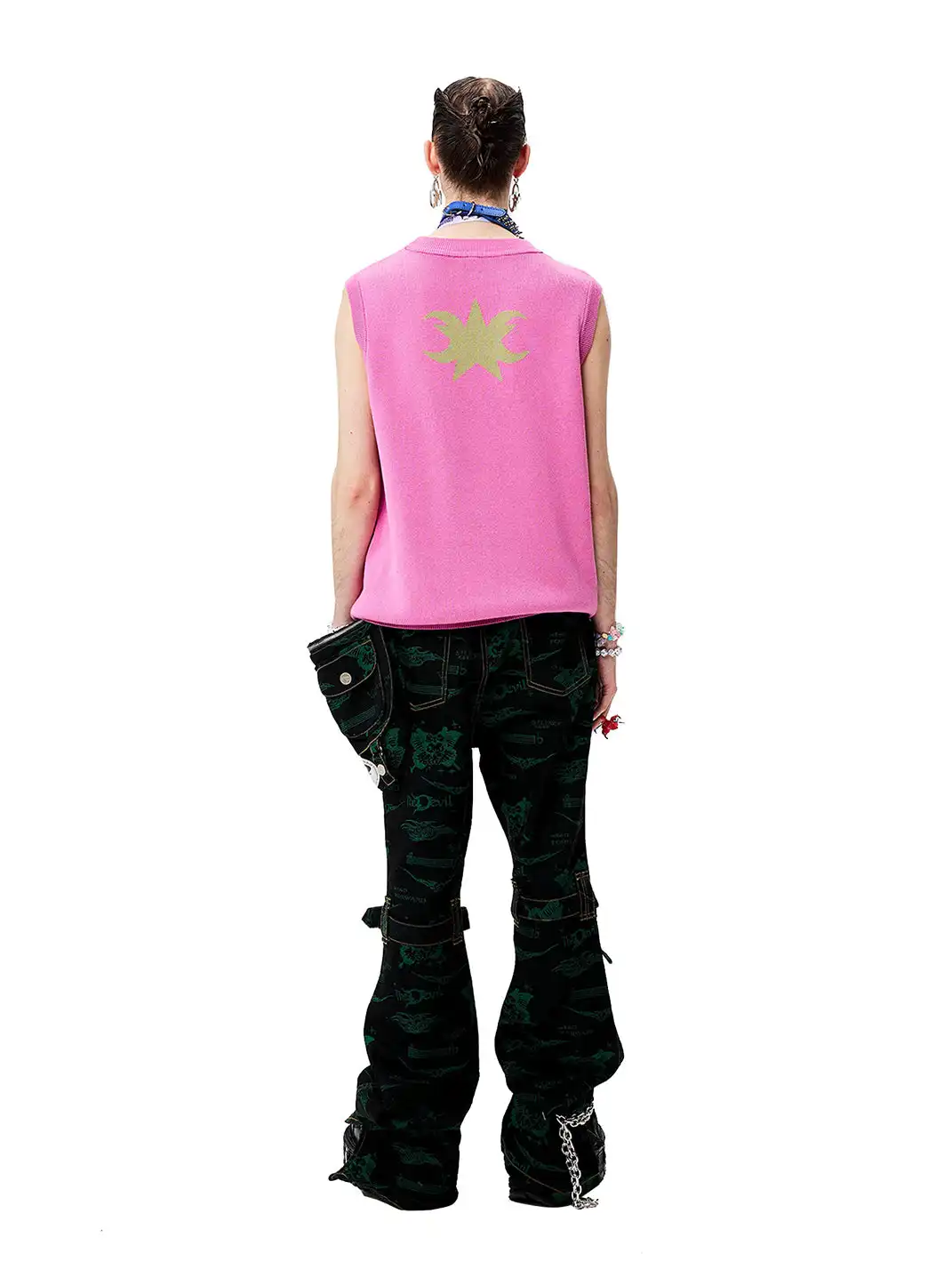 CYCYCY | Jacquard Dark-Colored Jeans With Bag