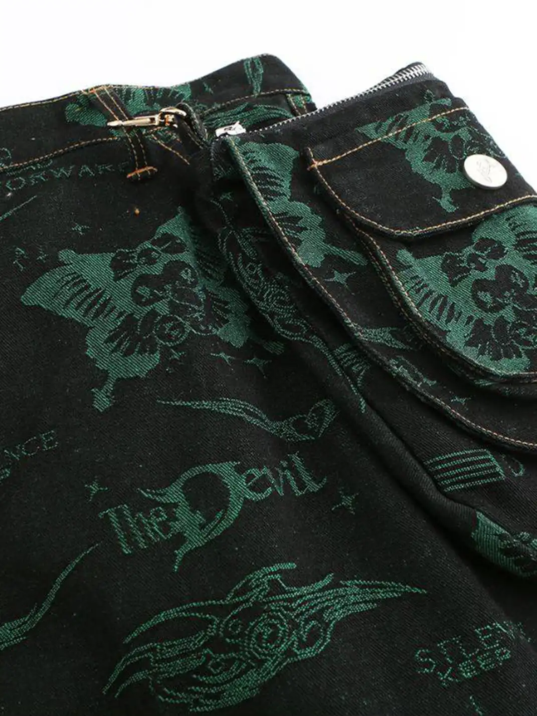 CYCYCY | Jacquard Dark-Colored Jeans With Bag