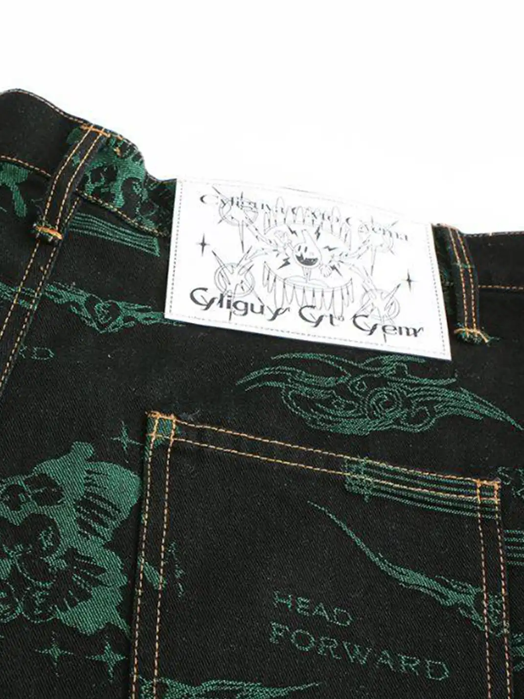 CYCYCY | Jacquard Dark-Colored Jeans With Bag