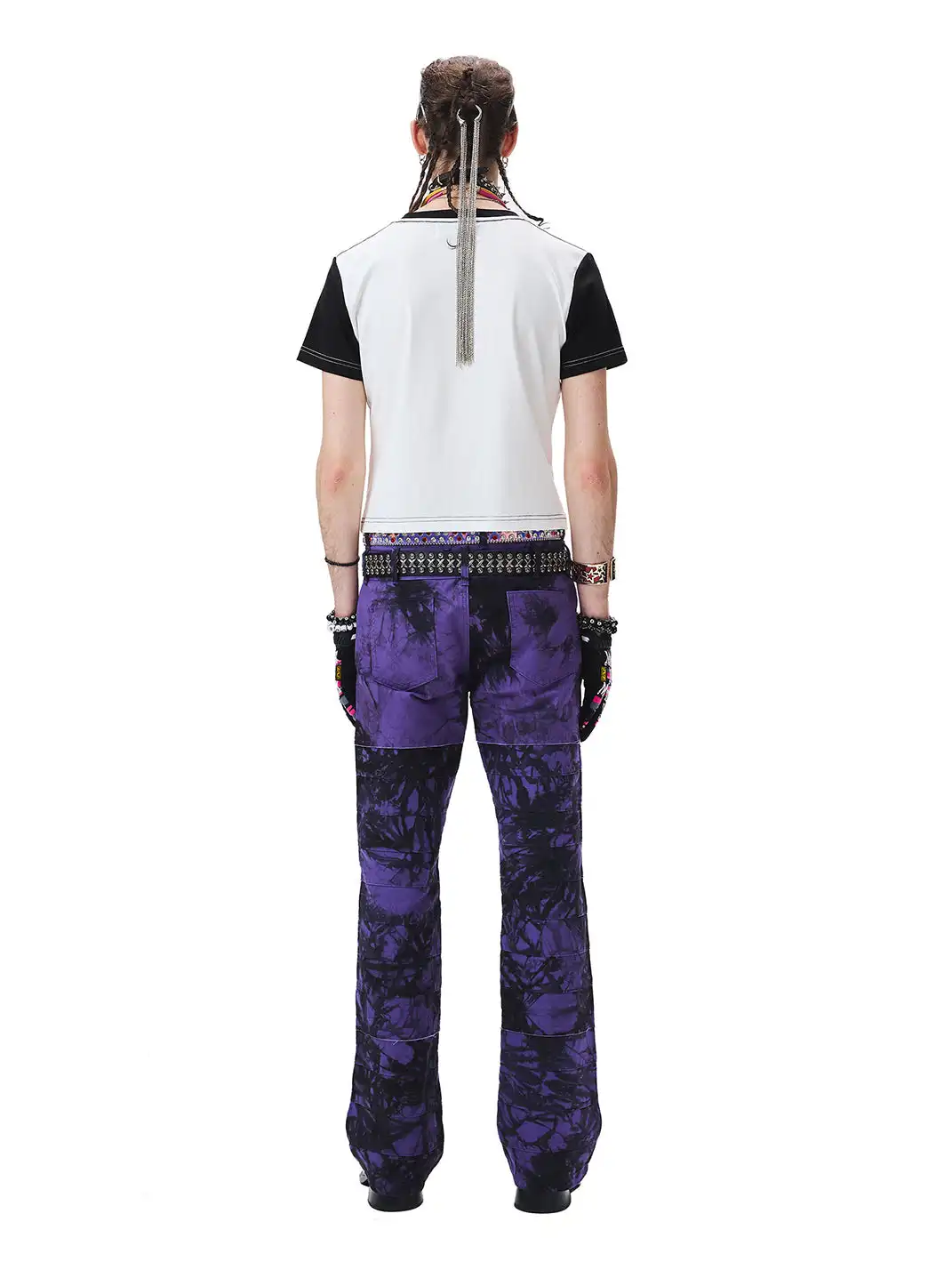 CYCYCY | Purple And Black Tie-Dye Patchwork Embroidered Jeans