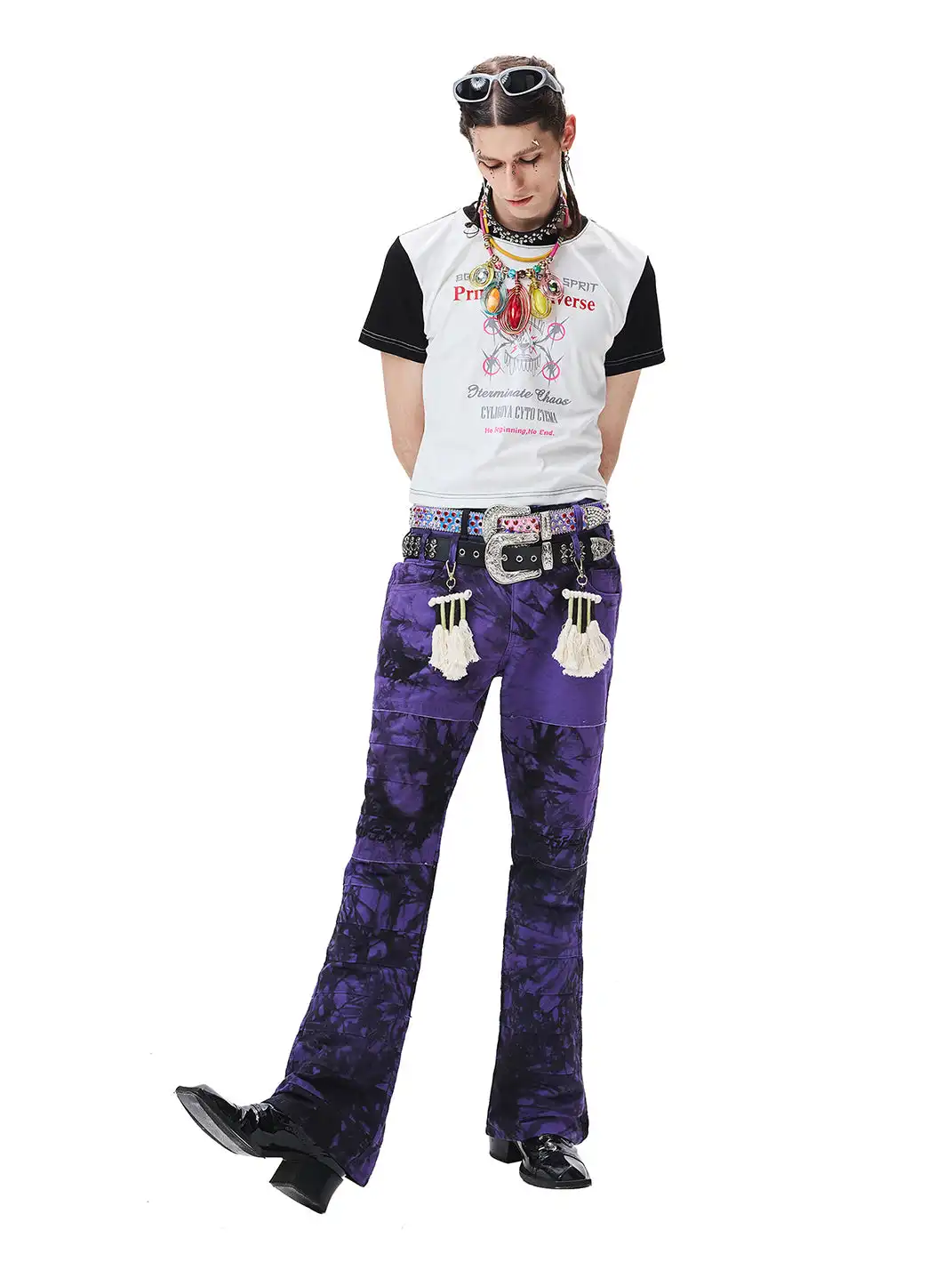 CYCYCY | Purple And Black Tie-Dye Patchwork Embroidered Jeans