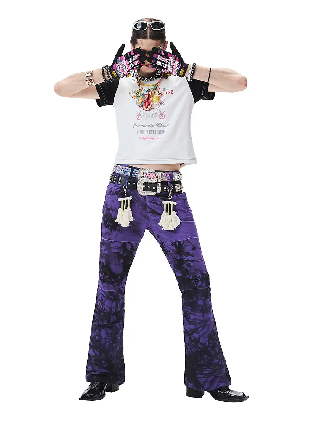 CYCYCY | Purple And Black Tie-Dye Patchwork Embroidered Jeans