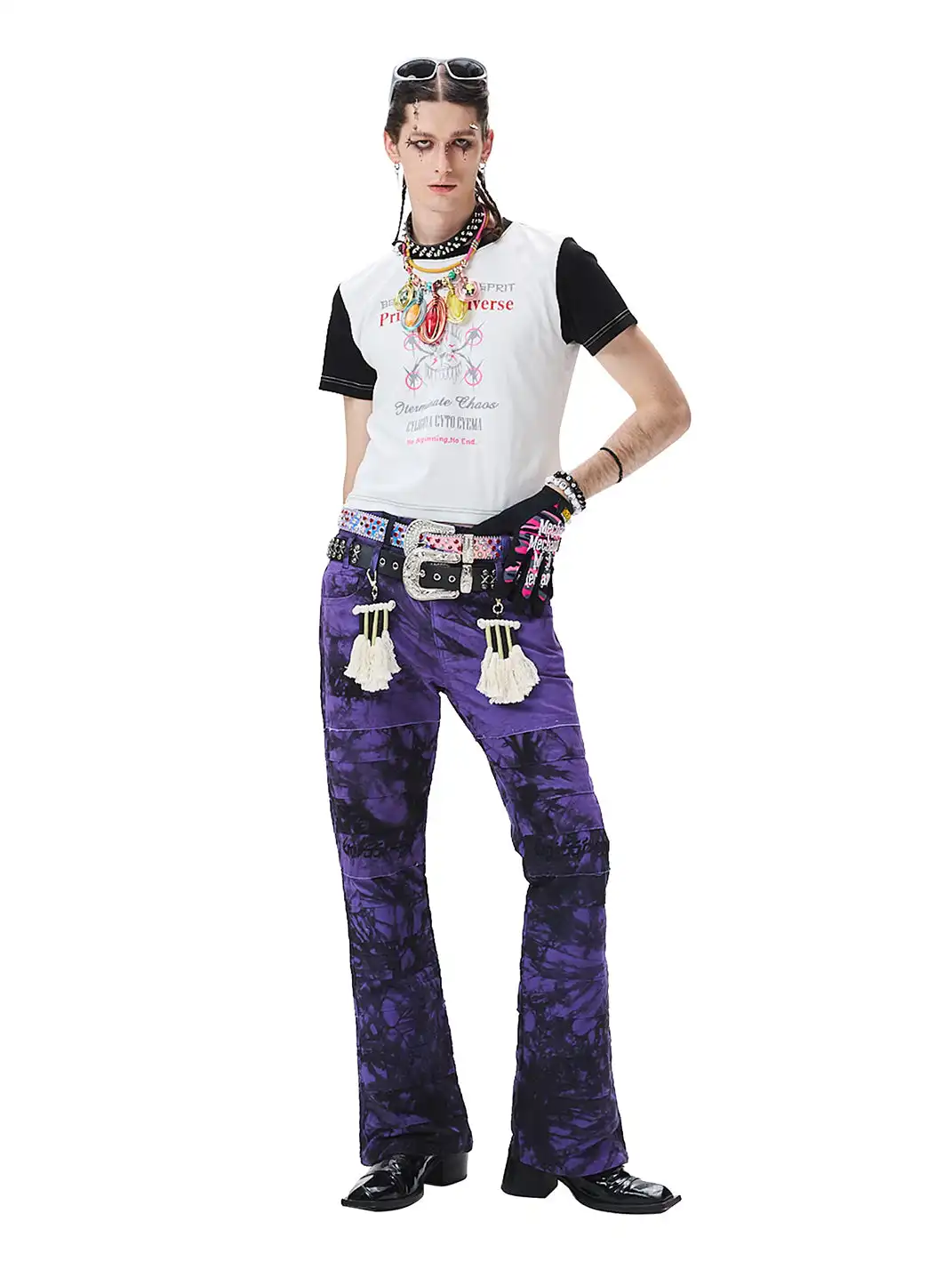 CYCYCY | Purple And Black Tie-Dye Patchwork Embroidered Jeans