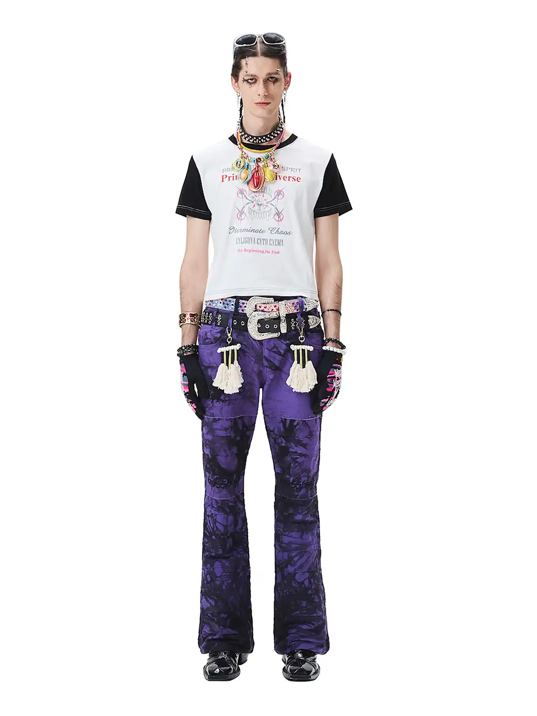 CYCYCY | Purple And Black Tie-Dye Patchwork Embroidered Jeans
