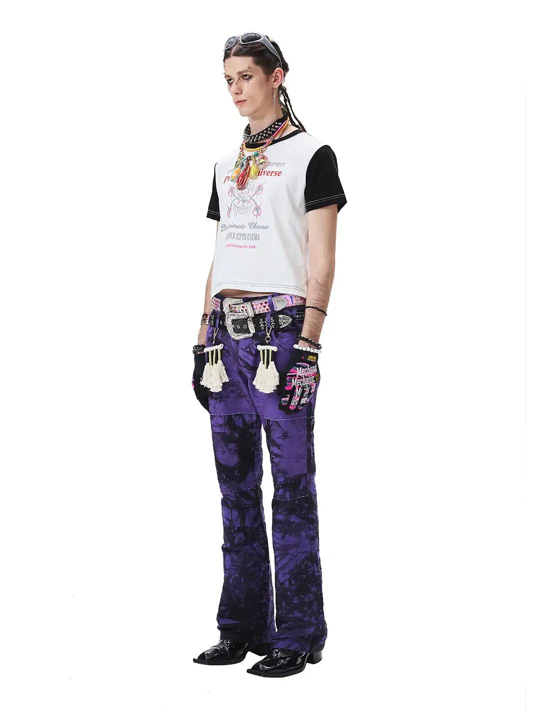 CYCYCY | Purple And Black Tie-Dye Patchwork Embroidered Jeans