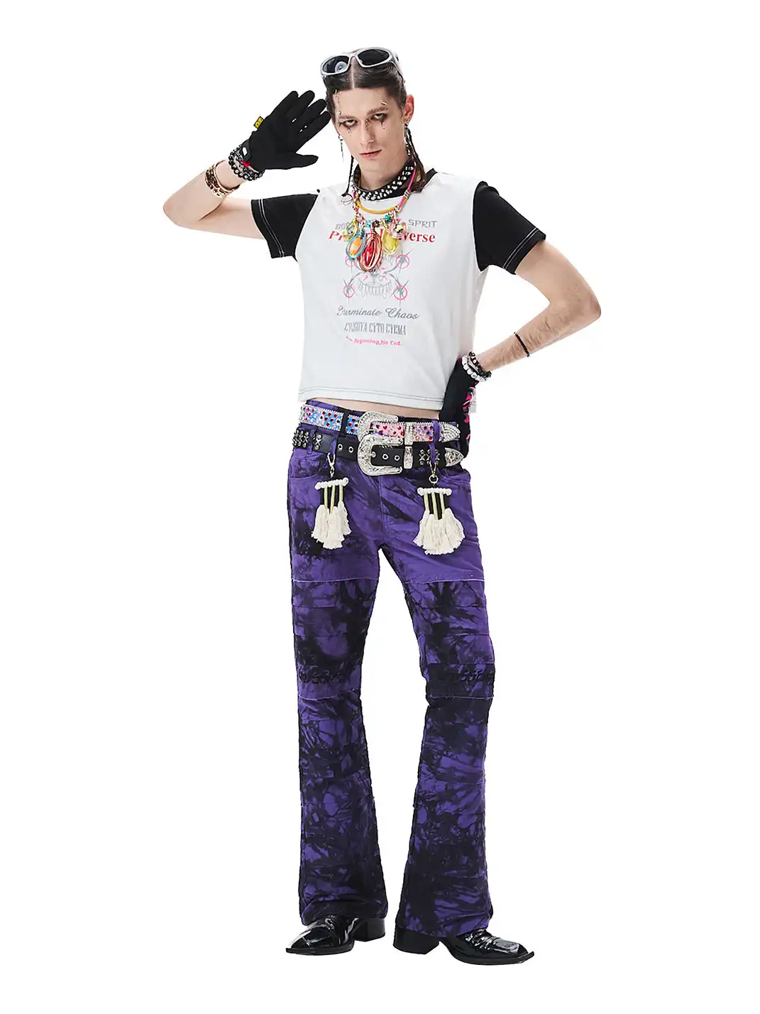 CYCYCY | Purple And Black Tie-Dye Patchwork Embroidered Jeans