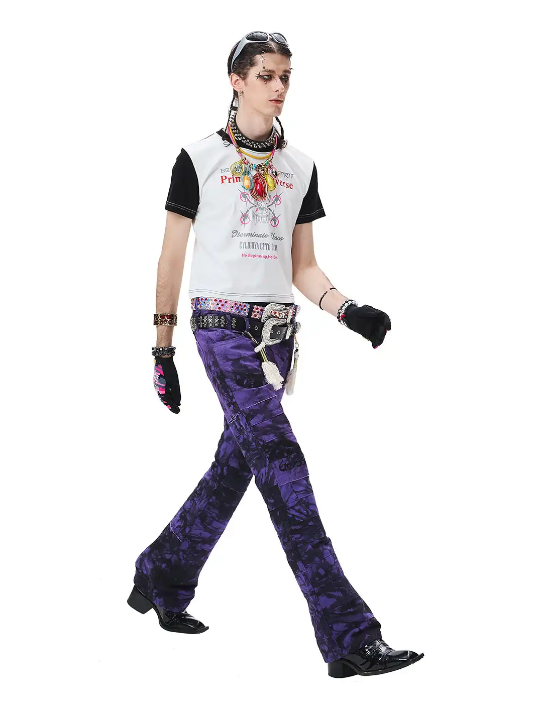 CYCYCY | Purple And Black Tie-Dye Patchwork Embroidered Jeans