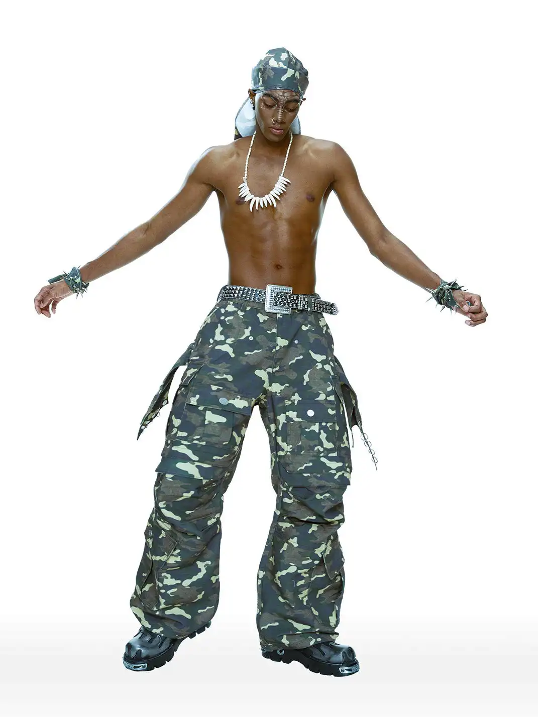 CYCYCY | Camouflage Rivet Detachable Wings Work Pants
