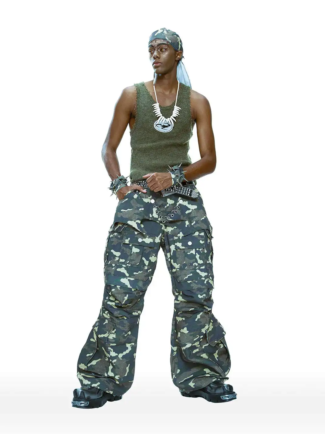 CYCYCY | Camouflage Rivet Detachable Wings Work Pants