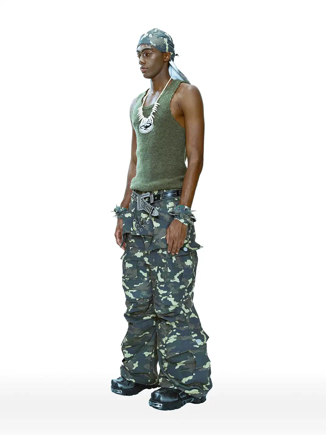 CYCYCY | Camouflage Rivet Detachable Wings Work Pants