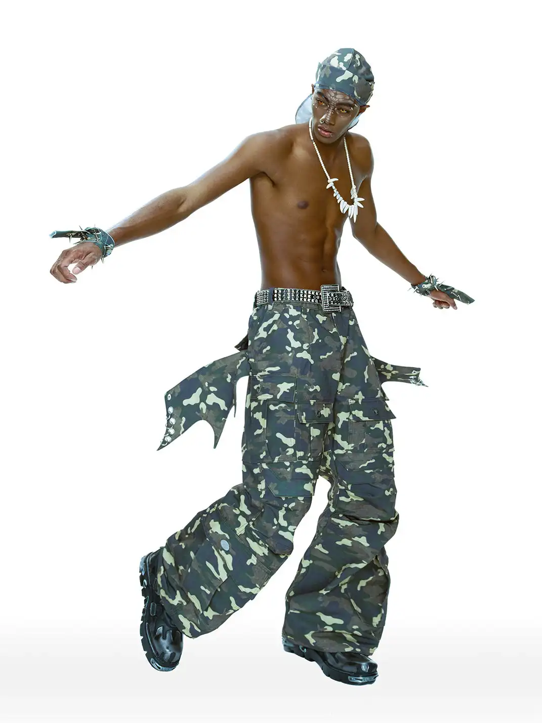 CYCYCY | Camouflage Rivet Detachable Wings Work Pants