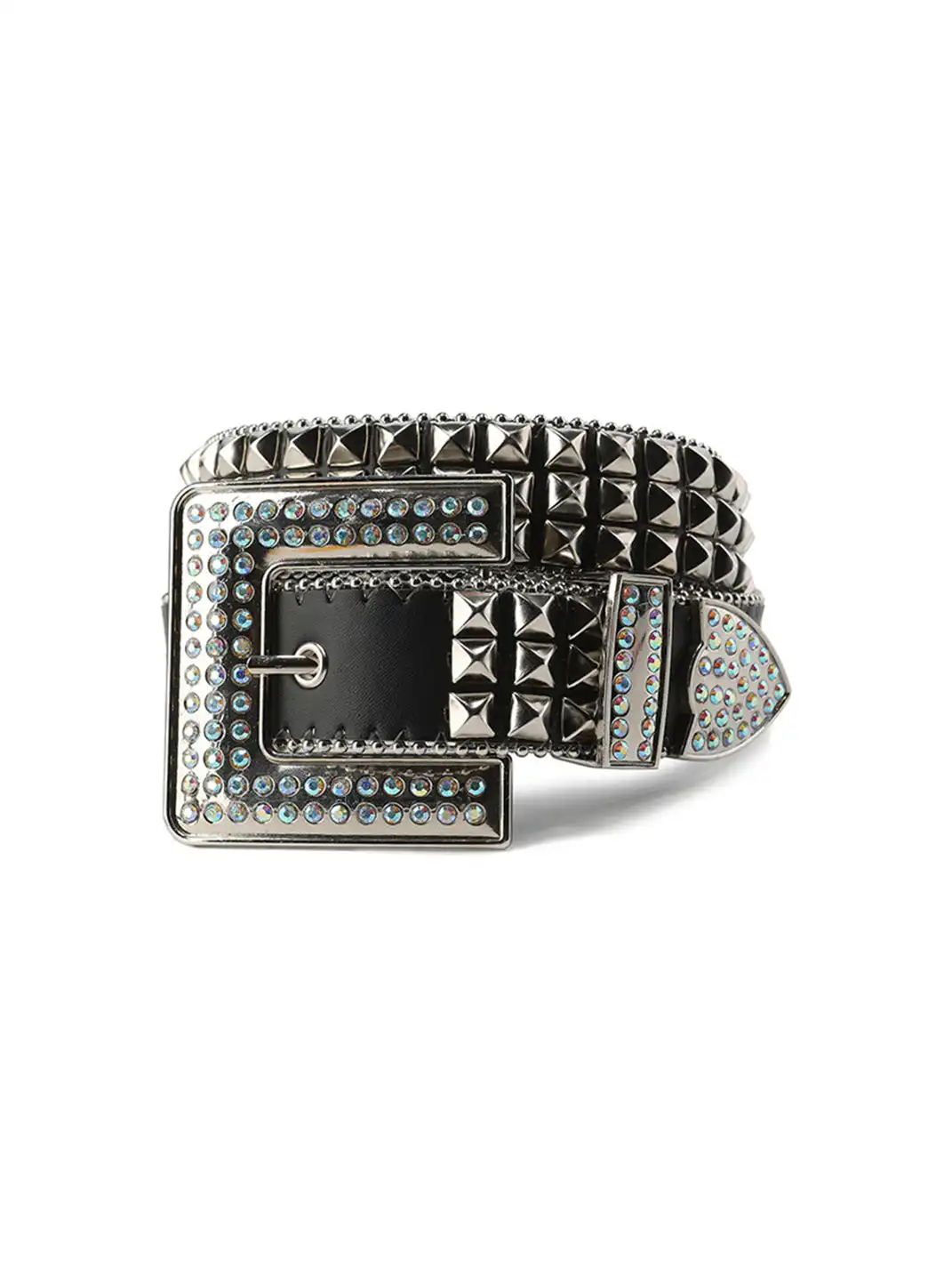 CYCYCY | Diamond-Studded Square Buckle Belt With Rhombus Rivets