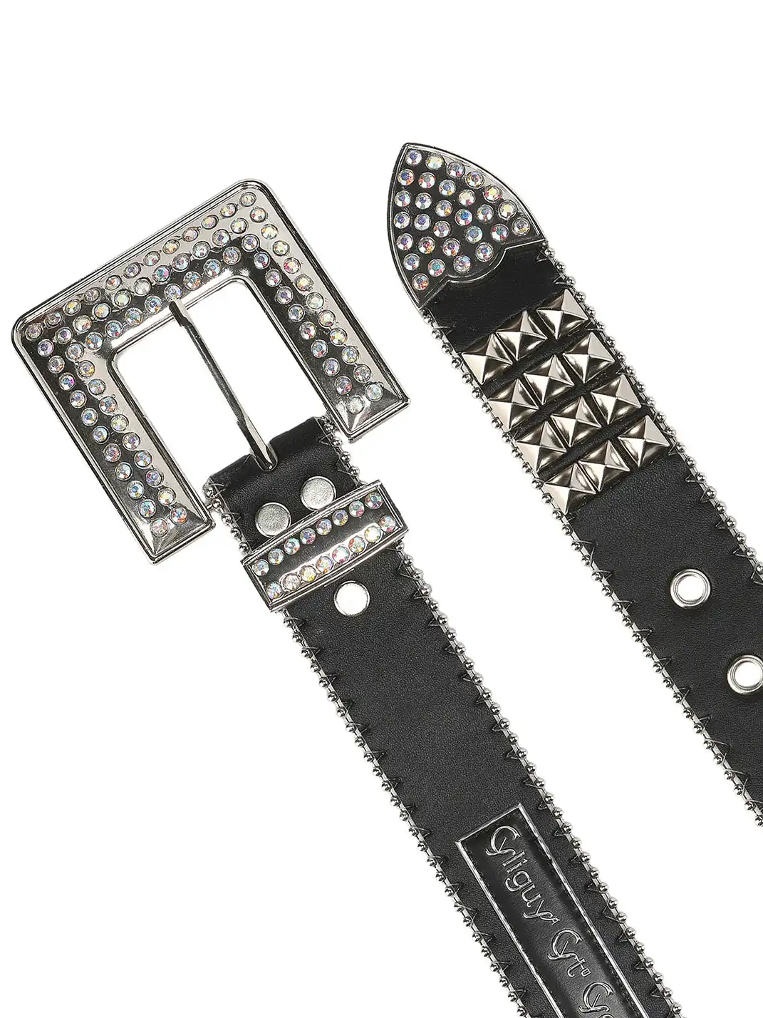 CYCYCY | Diamond-Studded Square Buckle Belt With Rhombus Rivets