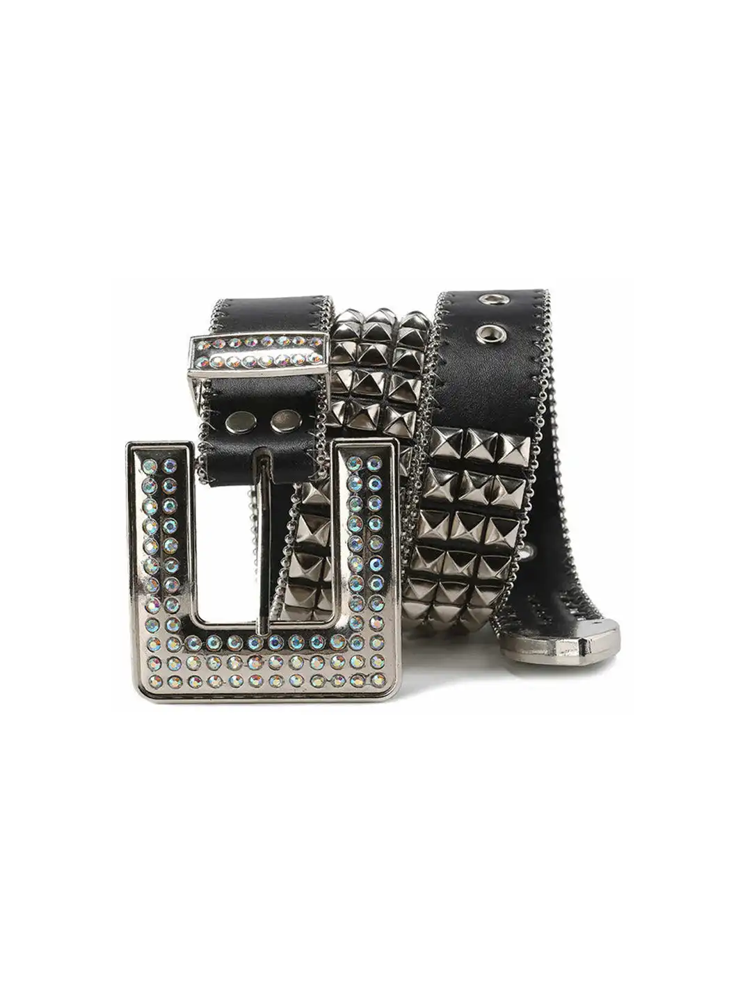 CYCYCY | Diamond-Studded Square Buckle Belt With Rhombus Rivets