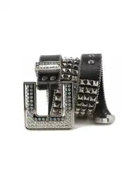 CYCYCY | Diamond-Studded Square Buckle Belt With Rhombus Rivets