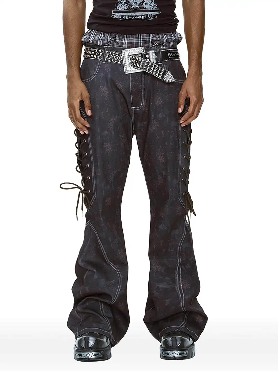 CYCYCY | Diamond-Studded Square Buckle Belt With Rhombus Rivets