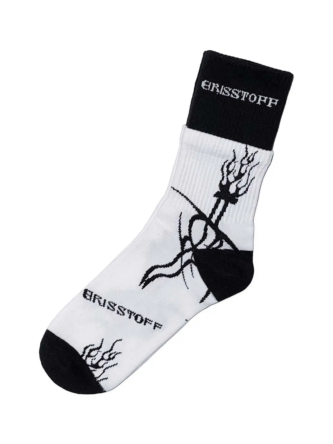 CYCYCY | Black And White Color-Blocked Flame Sword Athletic Socks