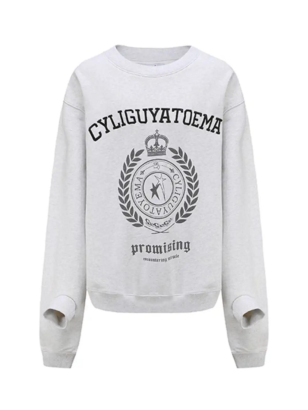 CYCYCY | Retro Embroidered Wheat Ear Print Crew Neck Sweatshirt