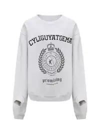 CYCYCY | Retro Embroidered Wheat Ear Print Crew Neck Sweatshirt