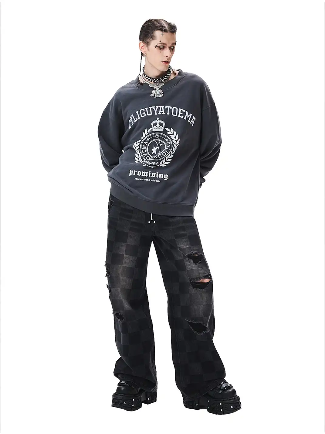 CYCYCY | Retro Embroidered Wheat Ear Print Crew Neck Sweatshirt